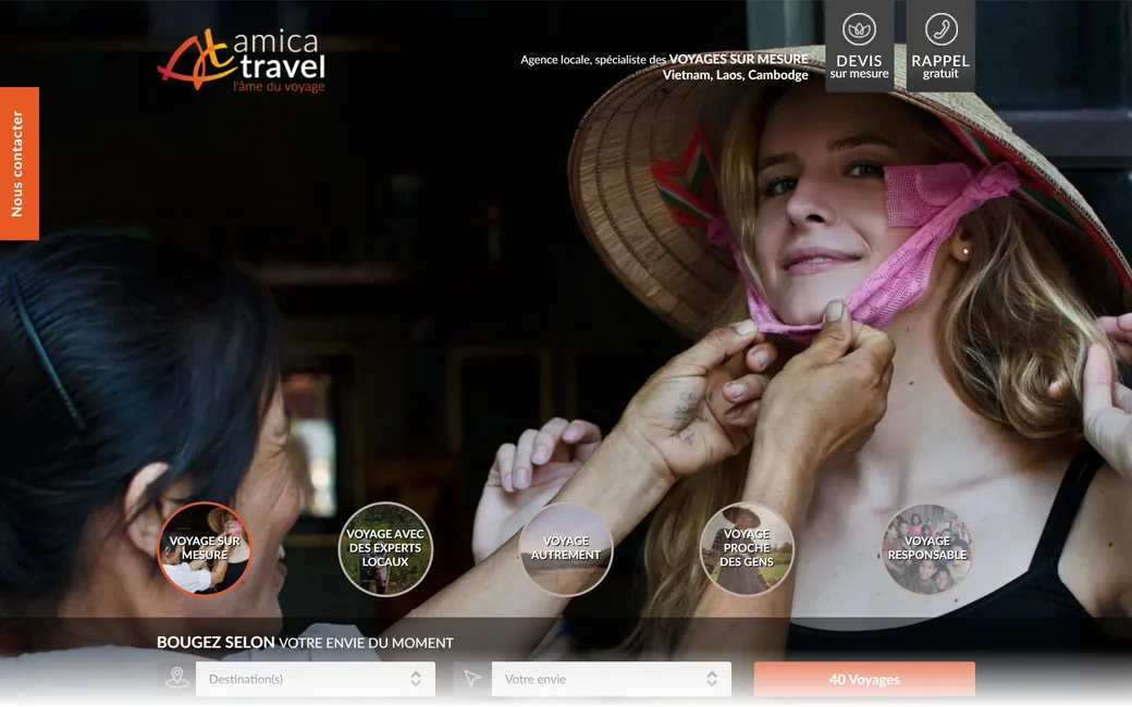 Page d'accueil du site d'Amica Travel