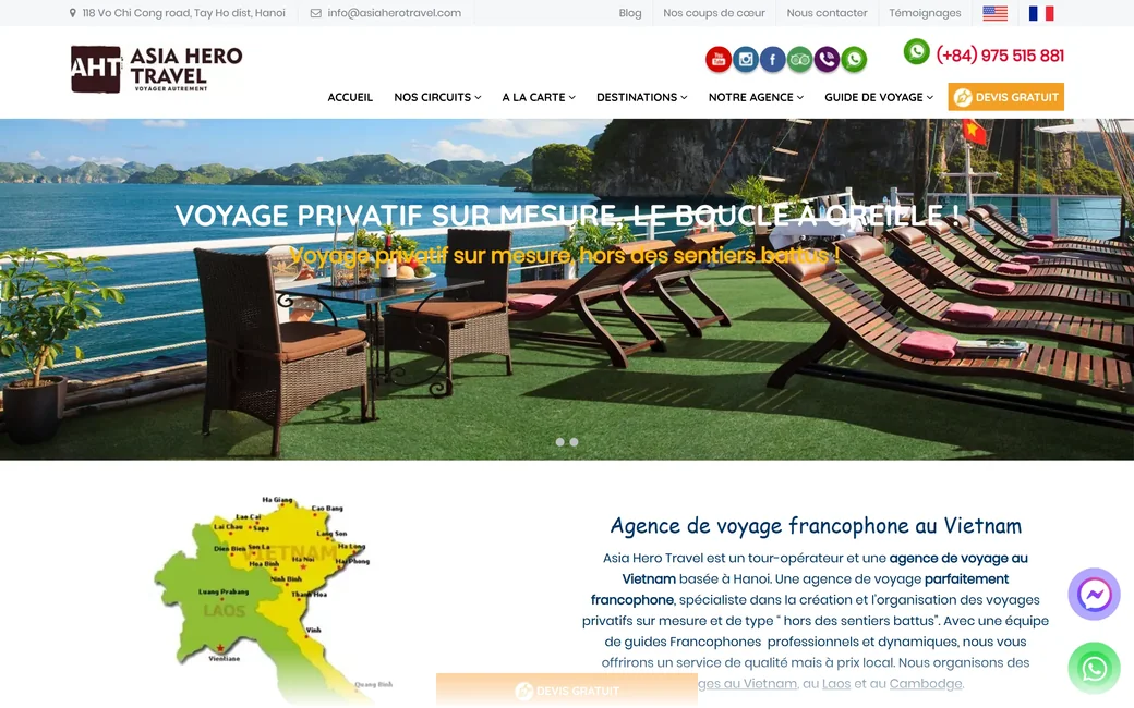 Page d'accueil du site d'Asia Hero Travel