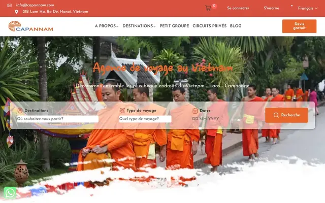 Page d'accueil du site Capannam Travel