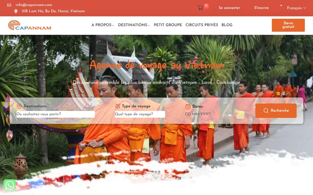 Page d'accueil du site de Capannam Travel