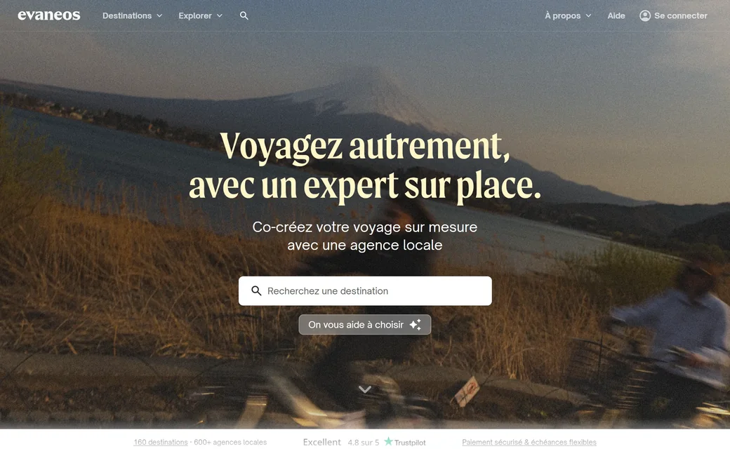 Page d'accueil du site d'Evaneos