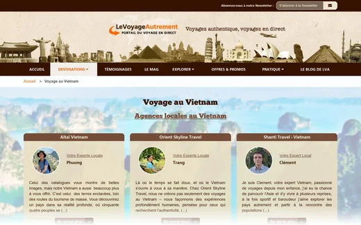 Page d'accueil du site de Le Voyage Autrement