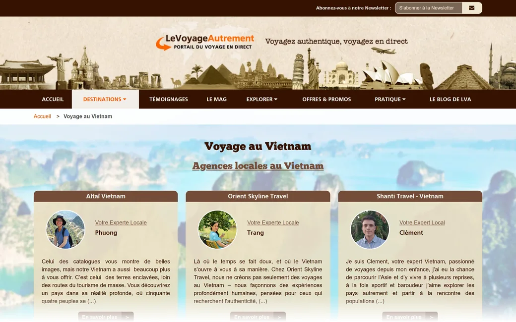 Page d'accueil du site de Le Voyage Autrement