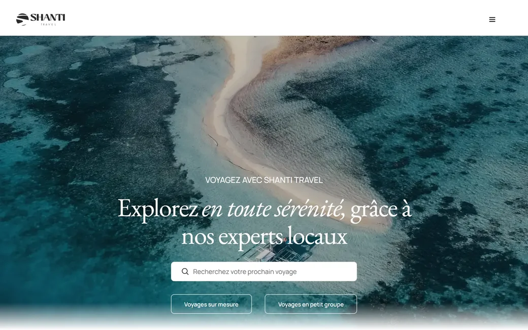Page d'accueil du site de Shanti Travel Vietnam