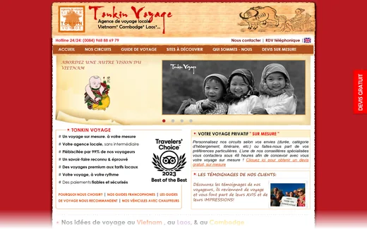 Page d'accueil du site de Tonkin Voyage