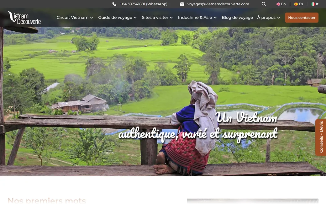 Page d'accueil du site de Vietnam Découverte