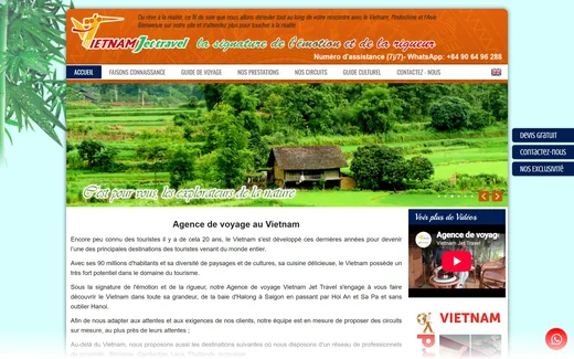 Page d'accueil du site de Vietnam Jet Travel