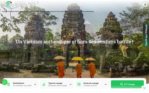 Page d'accueil du site de Vietnam Original Travel