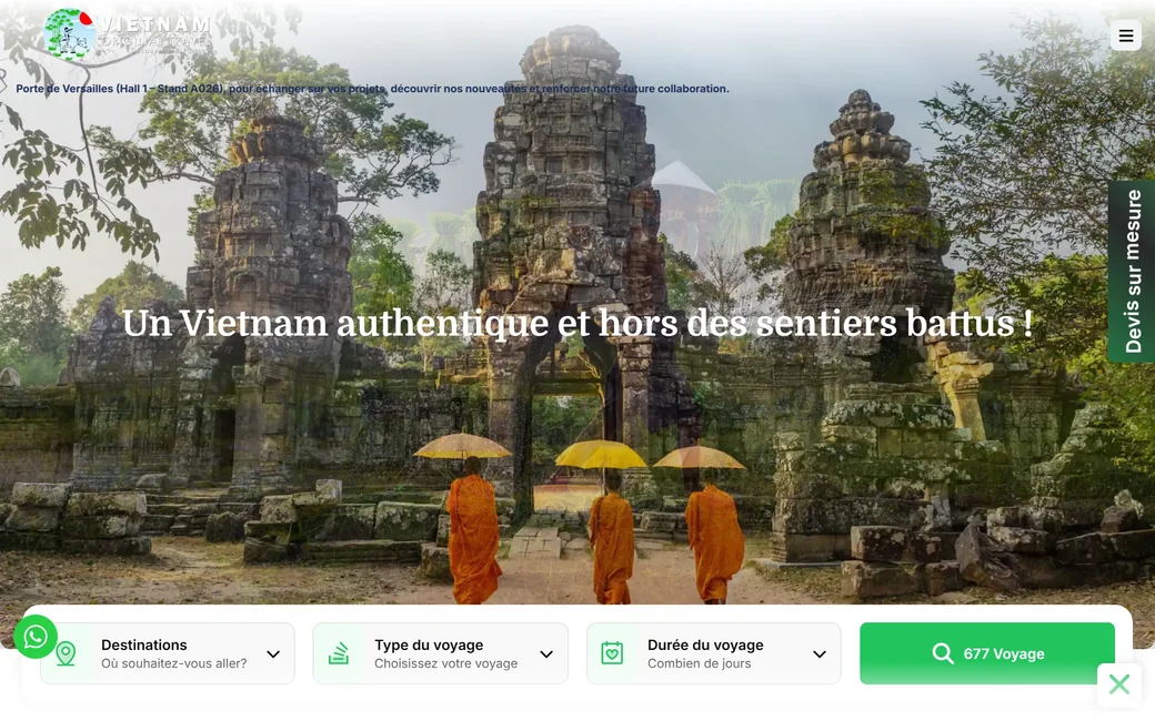 Page d'accueil du site de Vietnam Original Travel